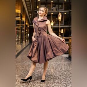 Samuel Dong Asymmetrical Bubble Brown Dress with Signature SD Collar Size Large